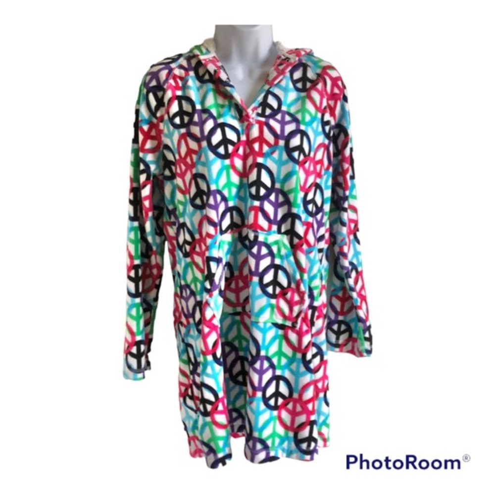 So Sweatshirt Loungewear Size M Long Sleeve Pouch Pocket Snap Front Peace Signs